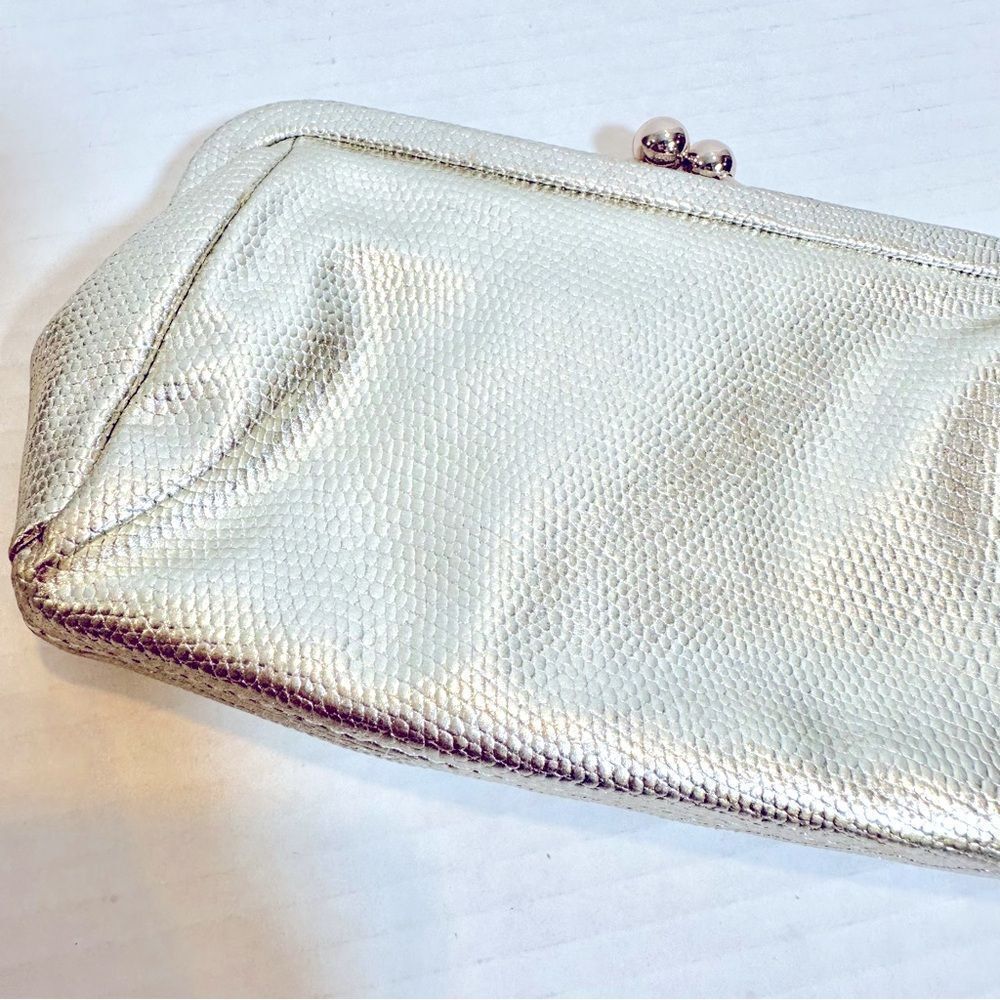 White House Black Market Wristlet Women's 8" Gold Faux Leather Satin Interior - Picture 2 of 4